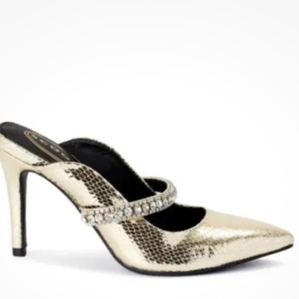 Scoop NYC Women’s Rhinestone Slip On Gold Heels Size 9.5 NEW - Picture 2 of 6